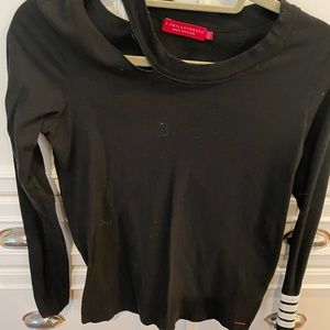 n:Philanthropy black cotton long sleeve t shirt. size s. Black and white